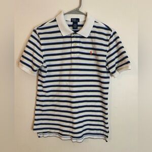 Polo by Ralph Lauren Cream and Blue Striped Shirt 14-16 Large